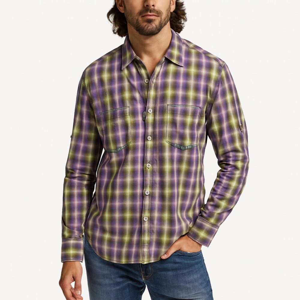 Robert Graham Jeans Purple Green Plaid Button Up Shirt Top   Mens Size XL